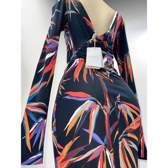 NWT EMILIO PUCCI Black Runway Bamboo Leaf Print Sheath Mini Dress Size I… - Picture 6 of 16